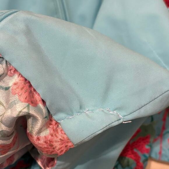 Saloni 100% Silk Blue Pink Lea Floral Print Altrd Maxi Dress Size US 14 UK 18 - Picture 7 of 11